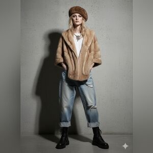 Elegant and Chic Vintage Mink Stole with Matching Hat